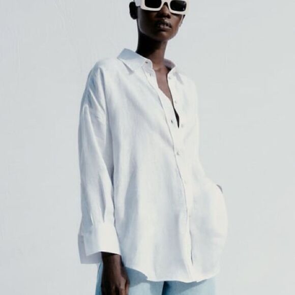 Zara Tops - Zara White 100% linen shirt